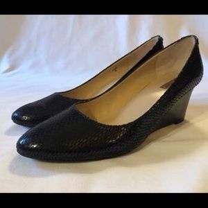 Black leather wedge heels sz 9